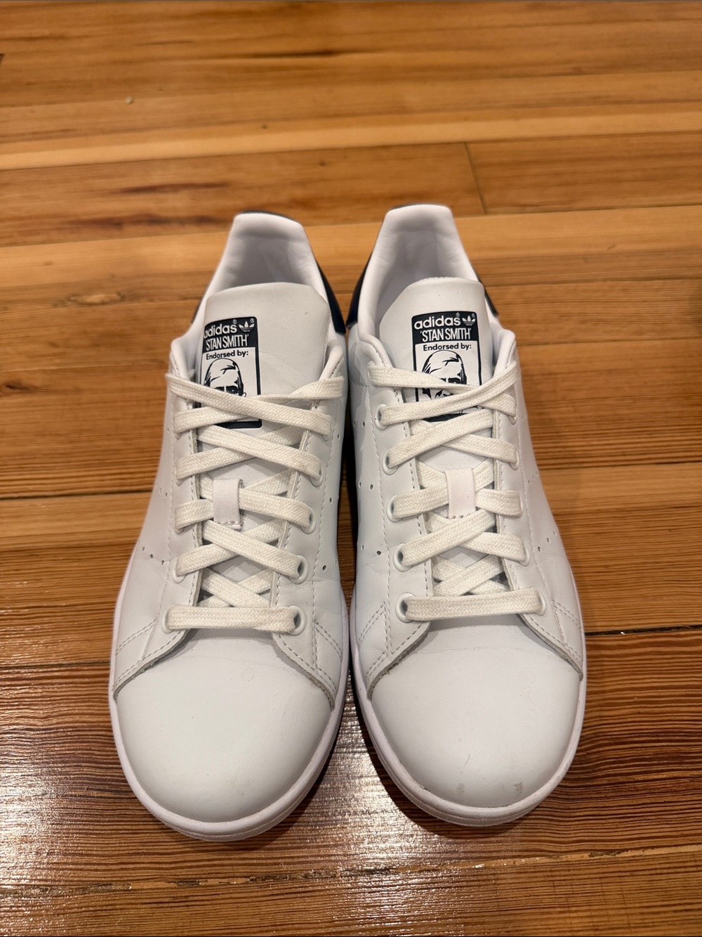 adidas White and Navy Stan Smith women’s Leather Sneakers